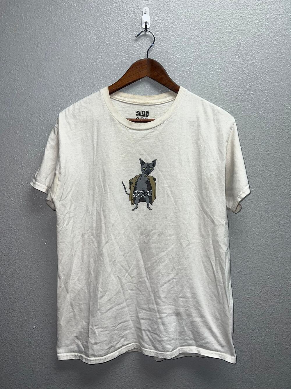Alab Cat Shirt Hairless Sphynx Cat White Cartoon Kitten Animal Tee Medium